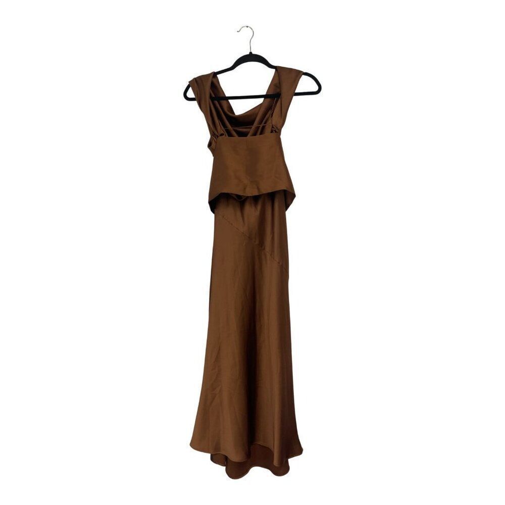 Zara Women Dress XS Maxi Brown Bow Satin Effect Sleevleess 8999/331 NWT - Picture 4 of 15